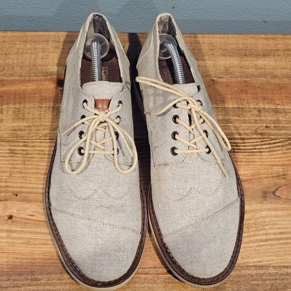 Toms Shoes Mens 10‎ Gray Canvas Oxfords Lace Up  Cap Toe Casual